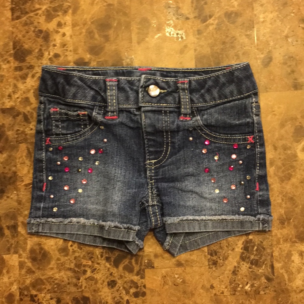 Girls pink rhinestone jean shorts